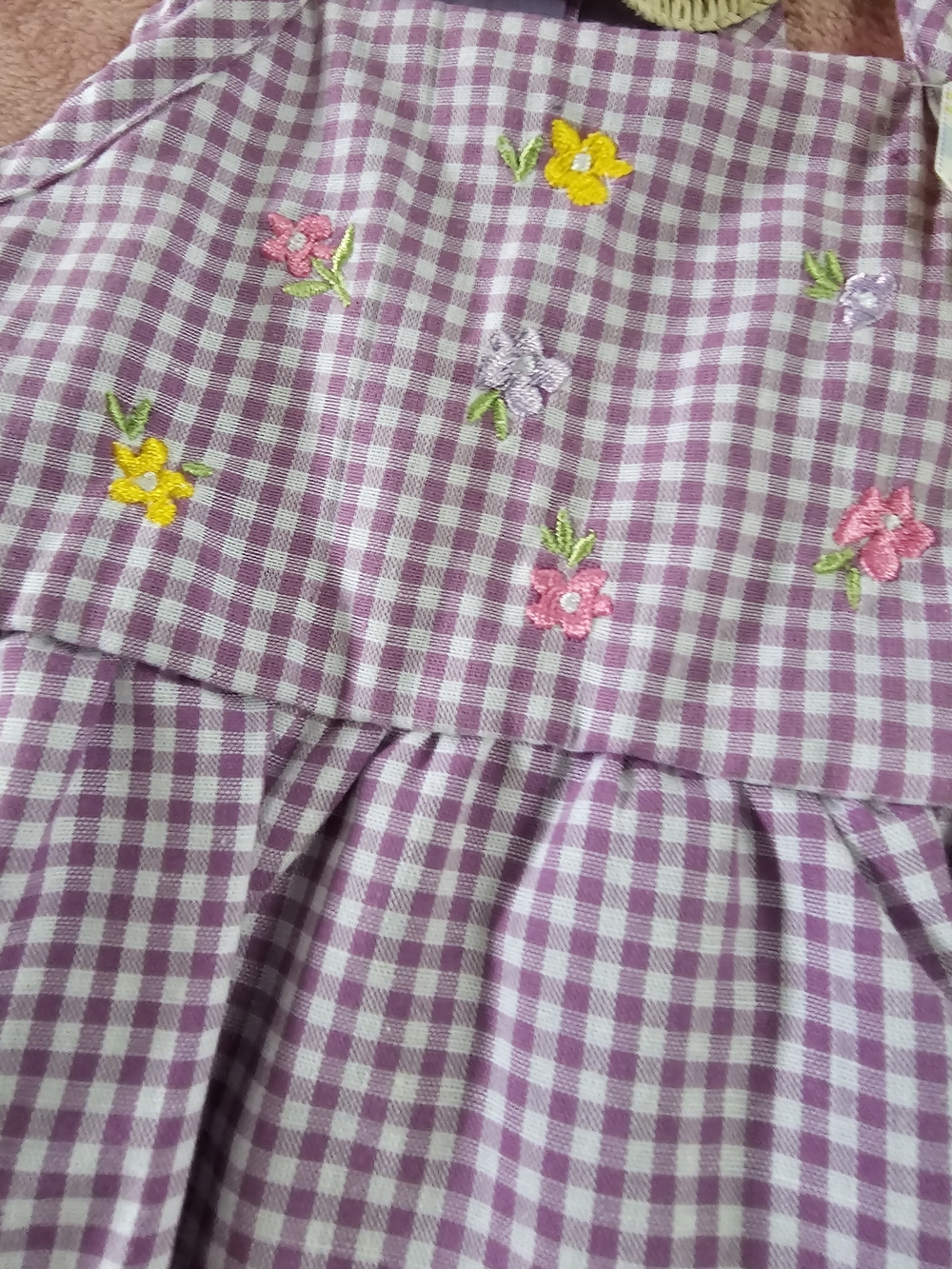 Kj Brand Lavender Gingham Embroidered Dog Sundress with Straw Hat "XS" - Picture 2 of 8